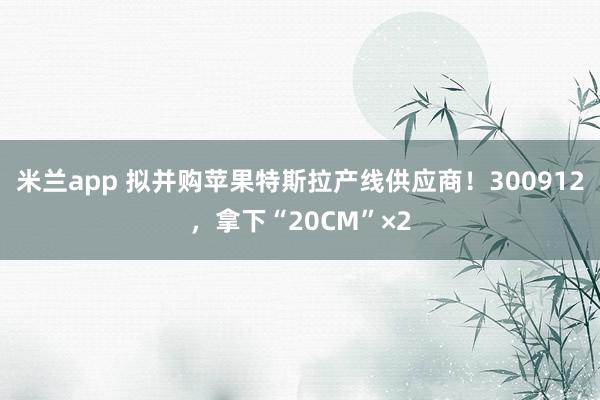 米兰app 拟并购苹果特斯拉产线供应商！300912，拿下“20CM”×2